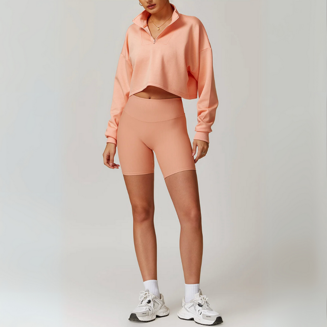 THE SOLINA CROPPED HALF-ZIP SWEATER