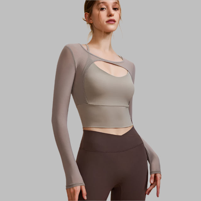 THE MADELLINE CROPPED MESH LONG SLEEVE-Long Sleeve Shirts-Gym Giants