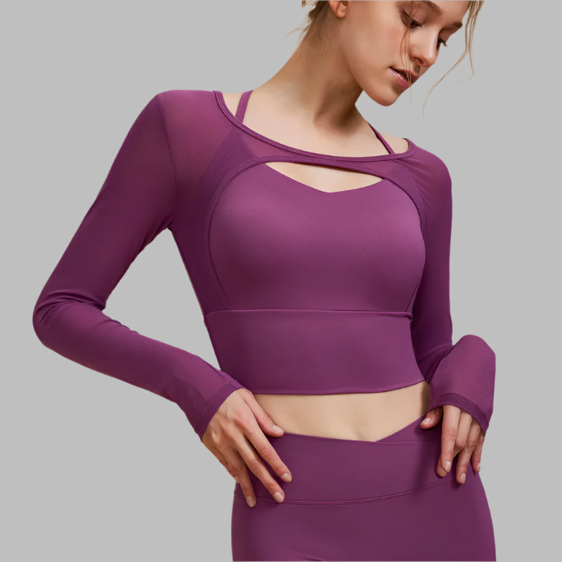 THE MADELLINE CROPPED MESH LONG SLEEVE-Long Sleeve Shirts-Gym Giants