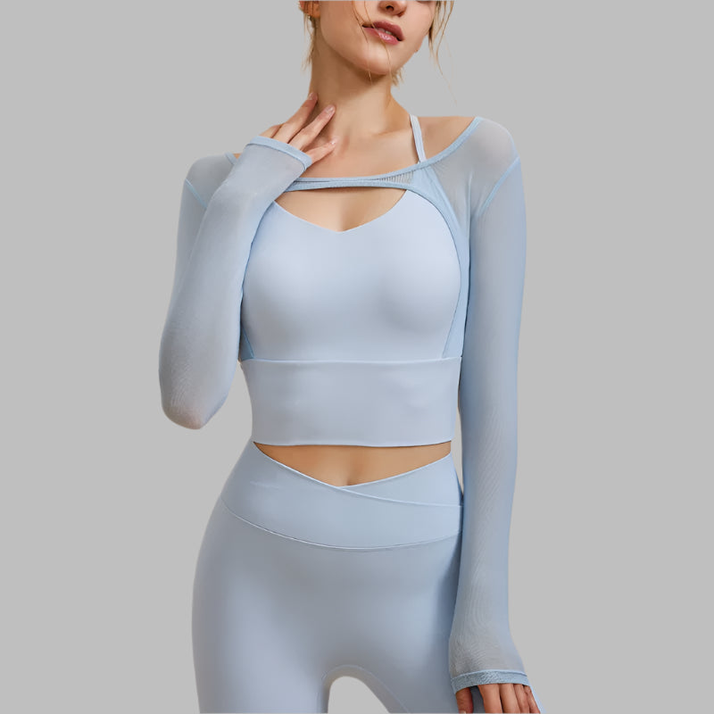 THE MADELLINE CROPPED MESH LONG SLEEVE-Long Sleeve Shirts-Gym Giants
