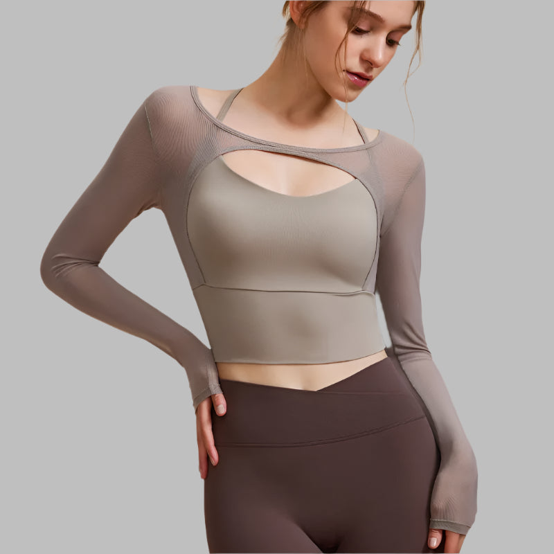 THE MADELLINE CROPPED MESH LONG SLEEVE-Long Sleeve Shirts-Gym Giants