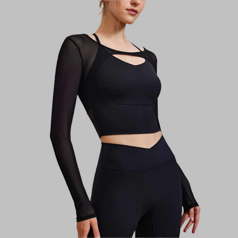 THE MADELLINE CROPPED MESH LONG SLEEVE-Long Sleeve Shirts-Gym Giants