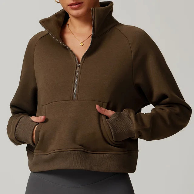 CINDER CROPPED HALF-ZIP SWEATER