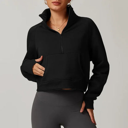 CINDER CROPPED HALF-ZIP SWEATER