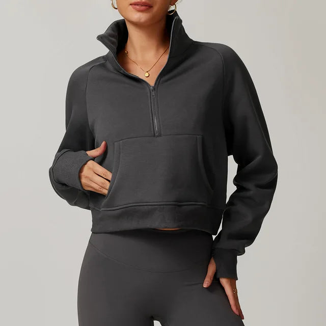CINDER CROPPED HALF-ZIP SWEATER