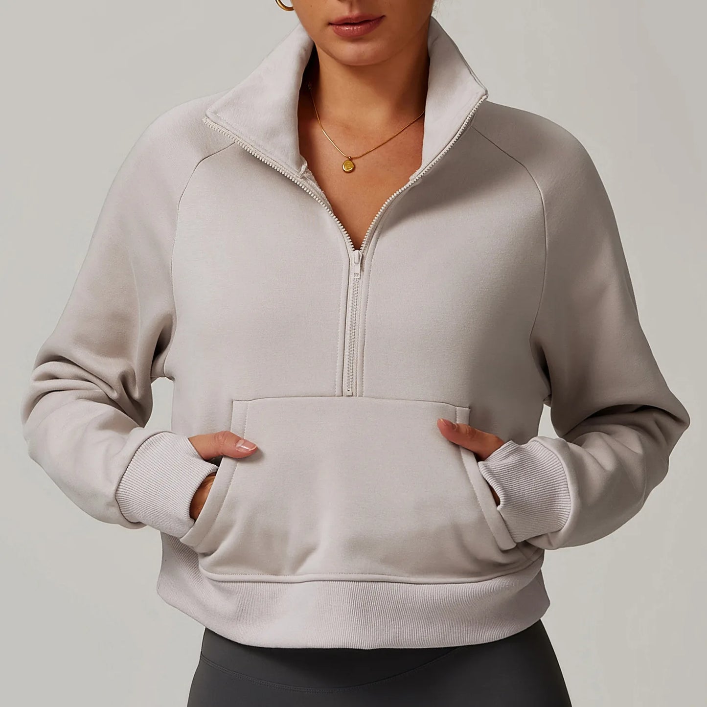 CINDER CROPPED HALF-ZIP SWEATER