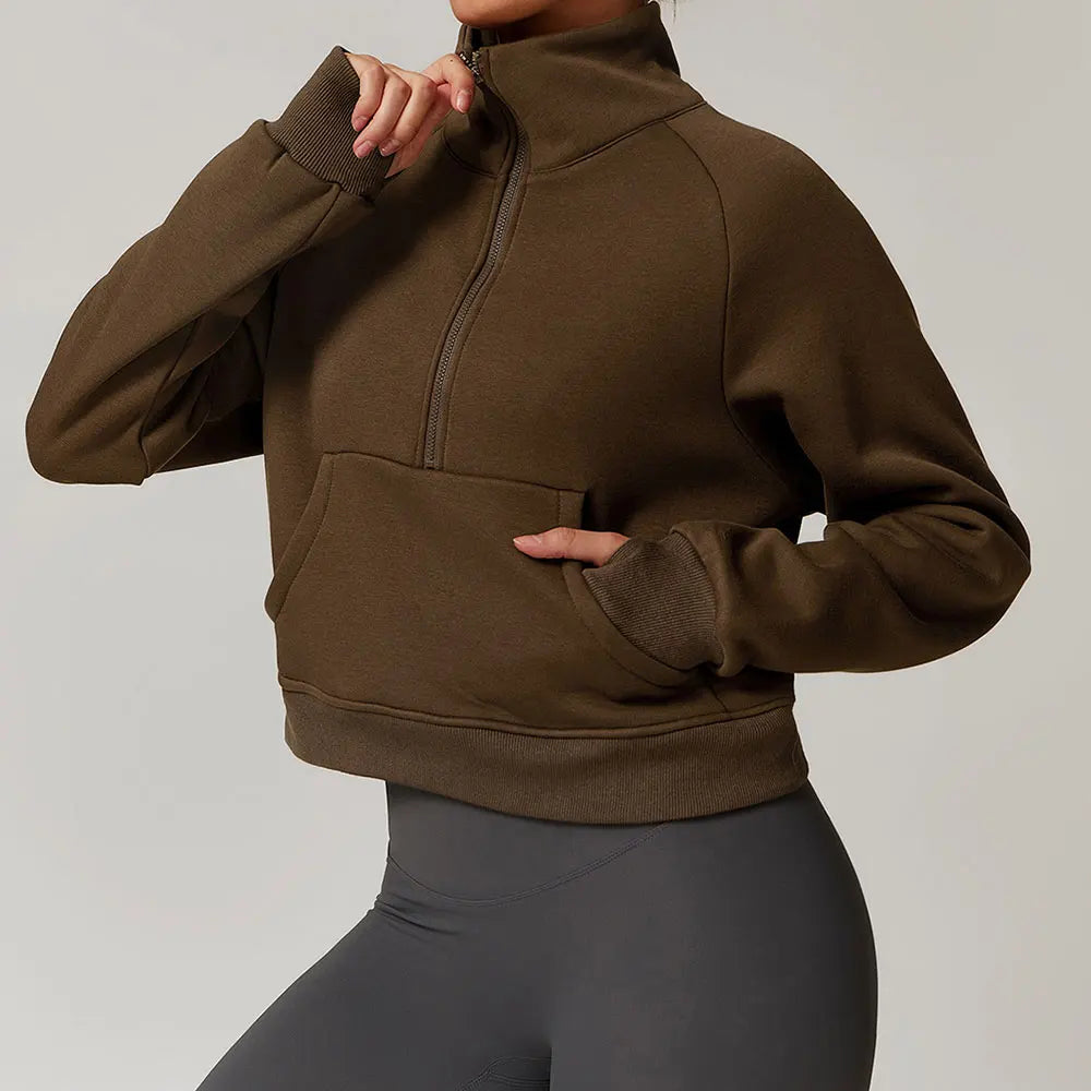 CINDER CROPPED HALF-ZIP SWEATER