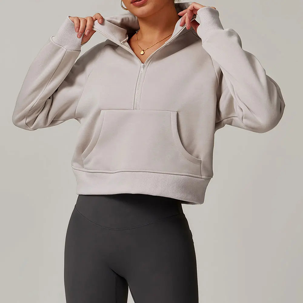 CINDER CROPPED HALF-ZIP SWEATER