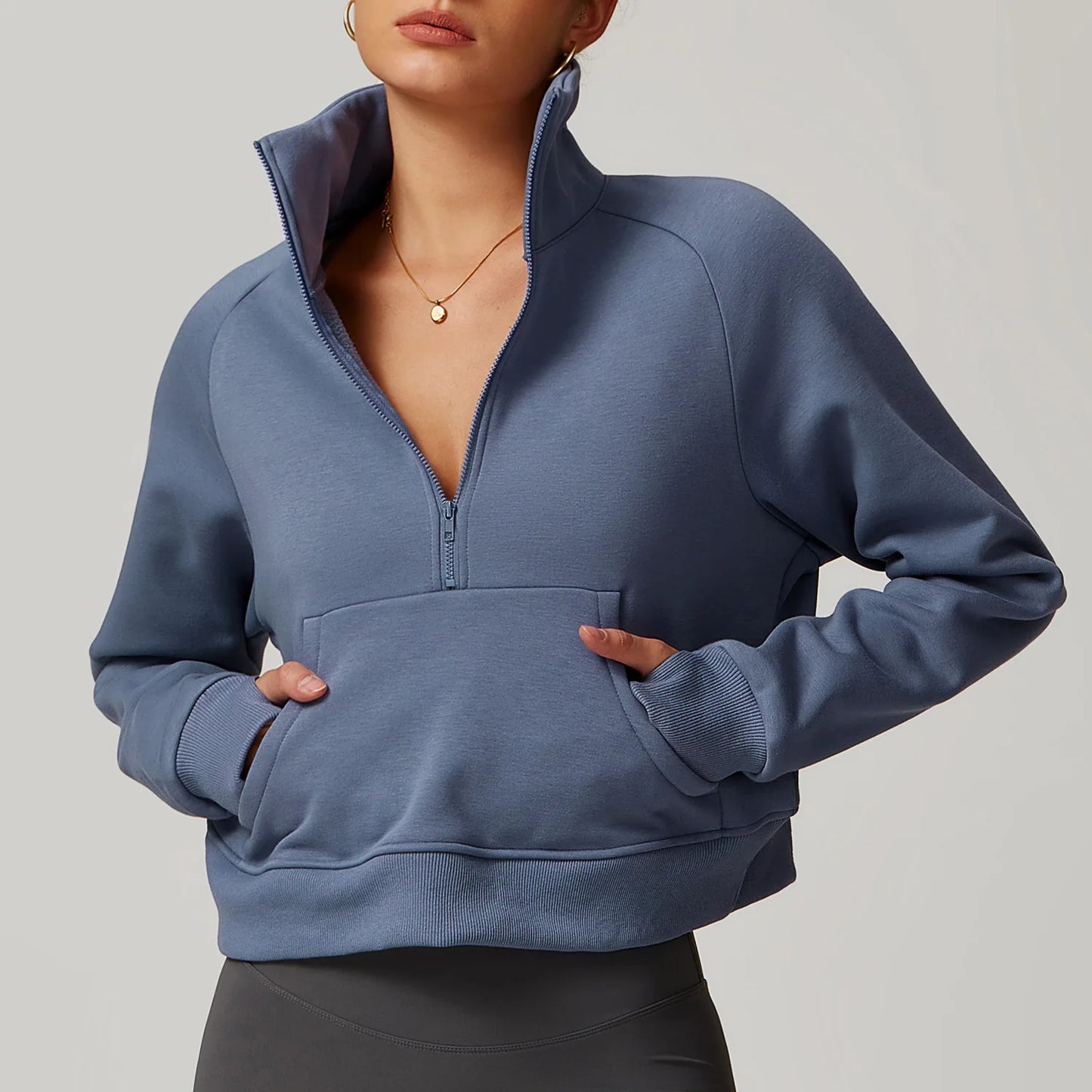 CINDER CROPPED HALF-ZIP SWEATER