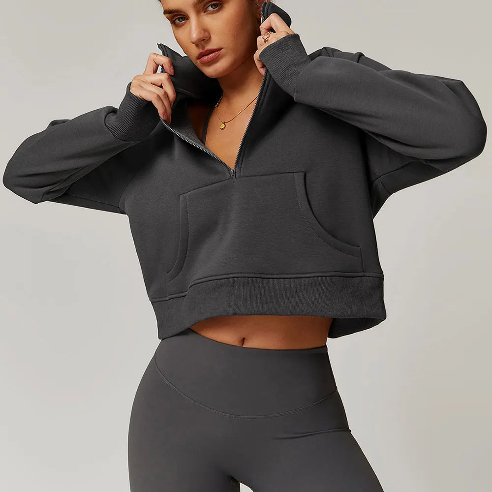 CINDER CROPPED HALF-ZIP SWEATER