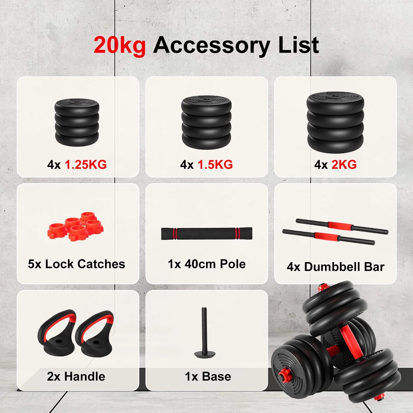 ADJUSTABLE DUMBBELL, BARBELL & KETTLEBELL SET