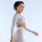THE AURA TWIST FRONT LONG SLEEVE CROP-Long Sleeve Shirts-Gym Giants
