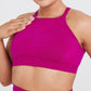 High Neck Sports Bra: Experience maximum support in athletic fashion. High-performance nylon/spandex blend for comfort, flexibility, and durability. Breathable design and quick-dry technology for a cool and confident workout. Seamless comfort with a friction-minimizing design for high-intensity workouts.