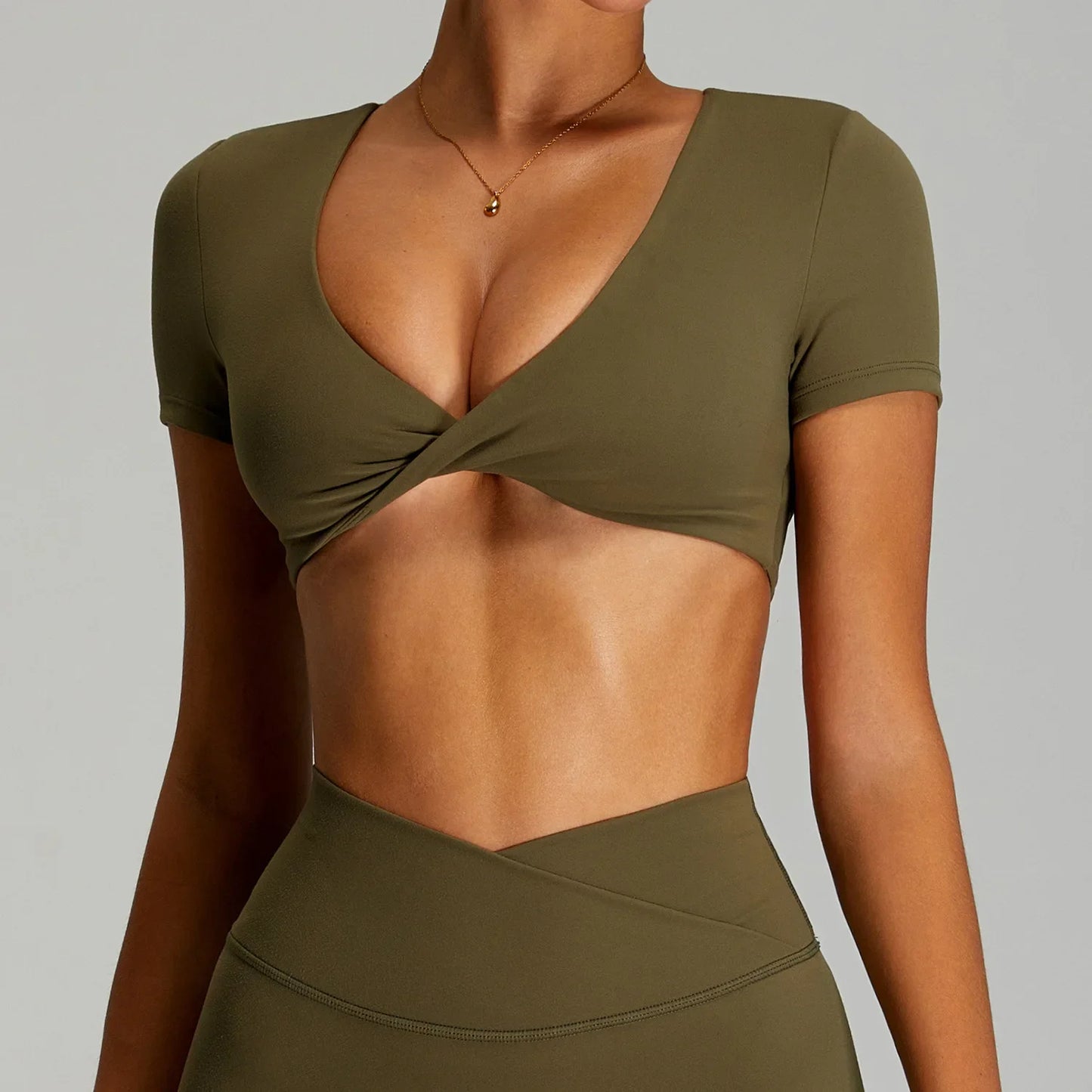 GLOWLINE CROPPED TWIST FRONT TEE