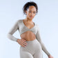 THE AURA TWIST FRONT LONG SLEEVE CROP-Long Sleeve Shirts-Gym Giants