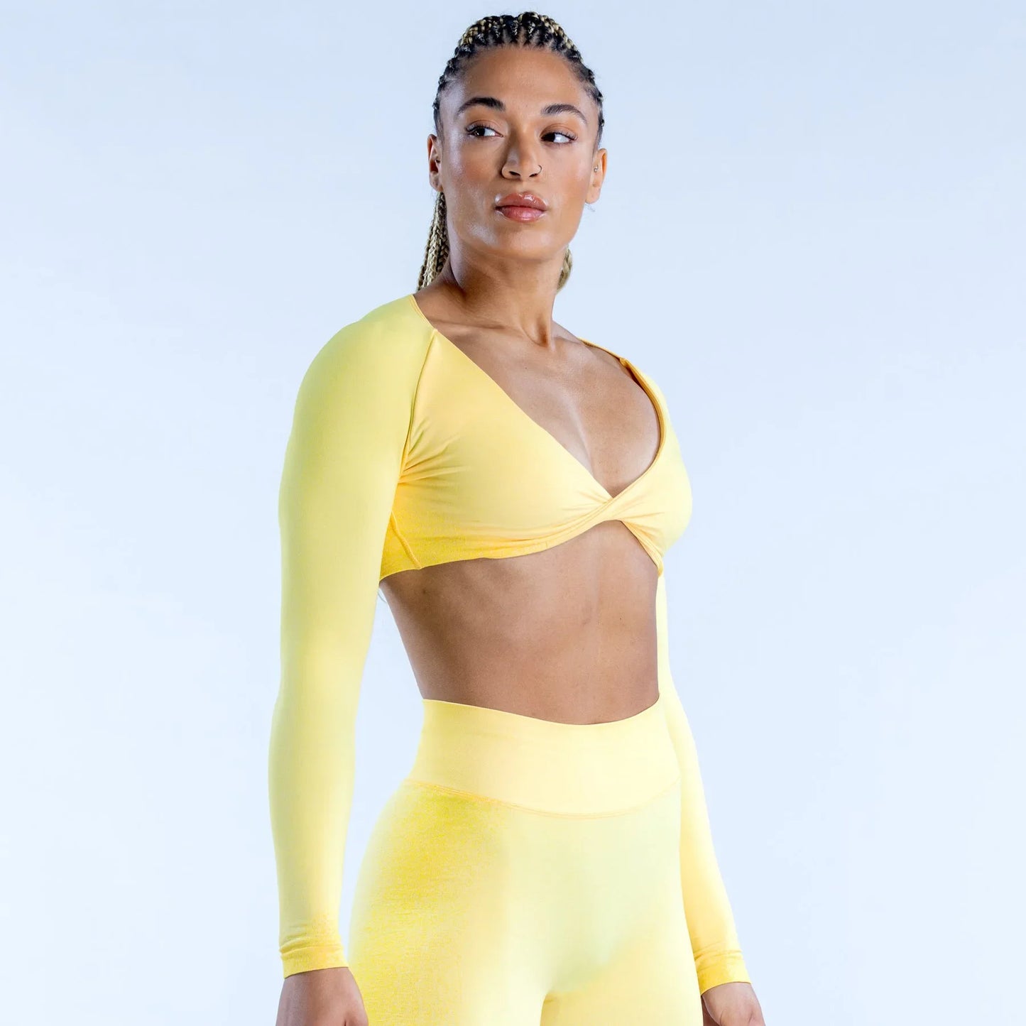 THE AURA TWIST FRONT LONG SLEEVE CROP-Long Sleeve Shirts-Gym Giants