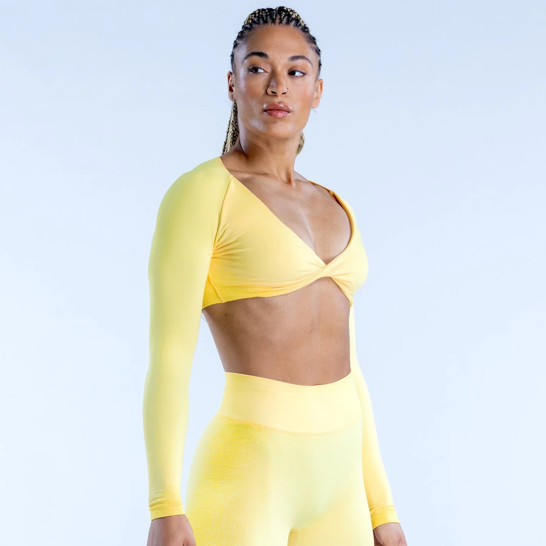 THE AURA TWIST FRONT LONG SLEEVE CROP-Long Sleeve Shirts-Gym Giants