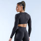 THE AURA TWIST FRONT LONG SLEEVE CROP-Long Sleeve Shirts-Gym Giants