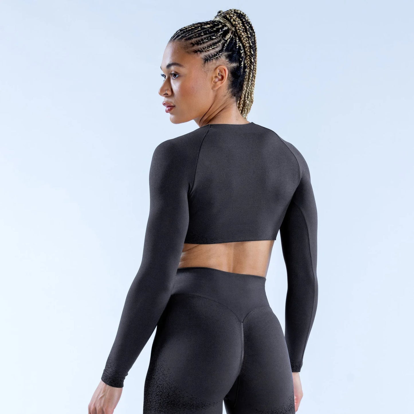 THE AURA TWIST FRONT LONG SLEEVE CROP-Long Sleeve Shirts-Gym Giants