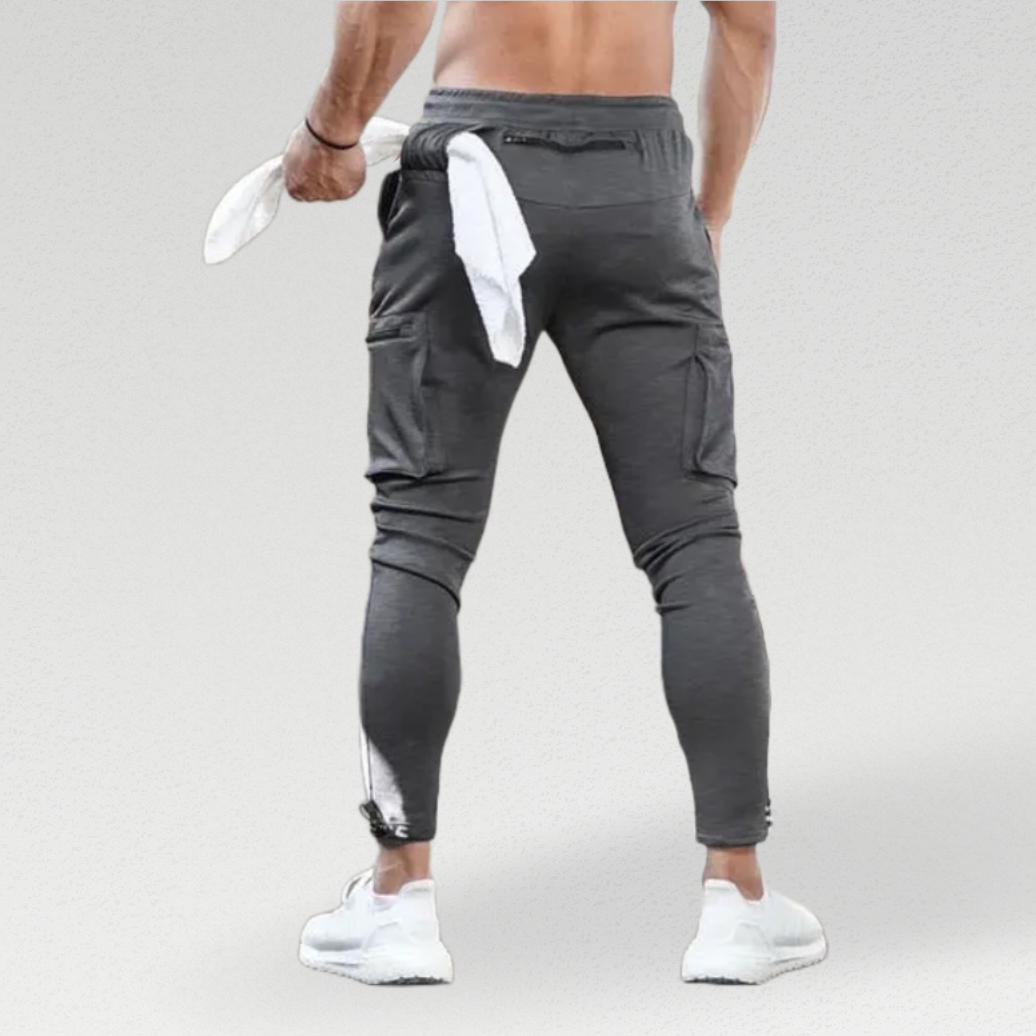 Slim Fit Men's Cargo Sweatpants - Versatile and stylish joggers for workouts or daily wear. Made from a durable cotton and polyester blend, with plenty of pocket space and functional features like rear and side pockets and a side loop for added convenience.